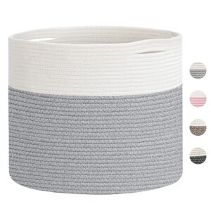 comfymon extra large cotton rope basket 24" x 24" x 17.3" blanket basket for living room, woven baby laundry hamper with handles, toy storage bin, xxxlarge baskets for storage, grey