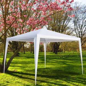 10'x10' outdoor party tent, backyard canopy tents for parties, white event tent with ground nails and ropes, small waterproof tent for wedding, barbecue and flea market