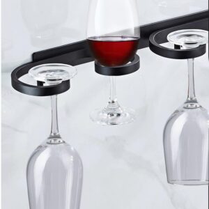 GeLive 15 Inch Wall Mounted Stemware Holder Under Cabinet Wine Glass Rack Glasses Storage Hanger Organizer for Bar Kitchen Aluminum Alloy Black