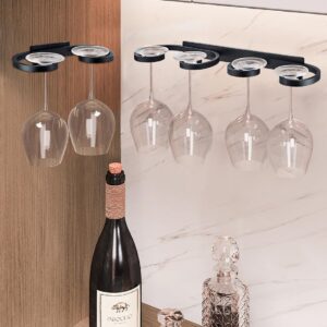 GeLive 15 Inch Wall Mounted Stemware Holder Under Cabinet Wine Glass Rack Glasses Storage Hanger Organizer for Bar Kitchen Aluminum Alloy Black