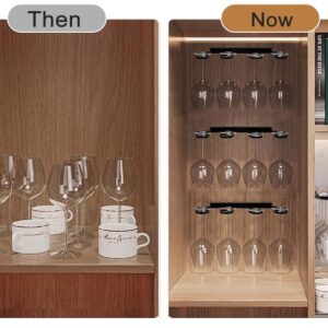 GeLive 15 Inch Wall Mounted Stemware Holder Under Cabinet Wine Glass Rack Glasses Storage Hanger Organizer for Bar Kitchen Aluminum Alloy Black