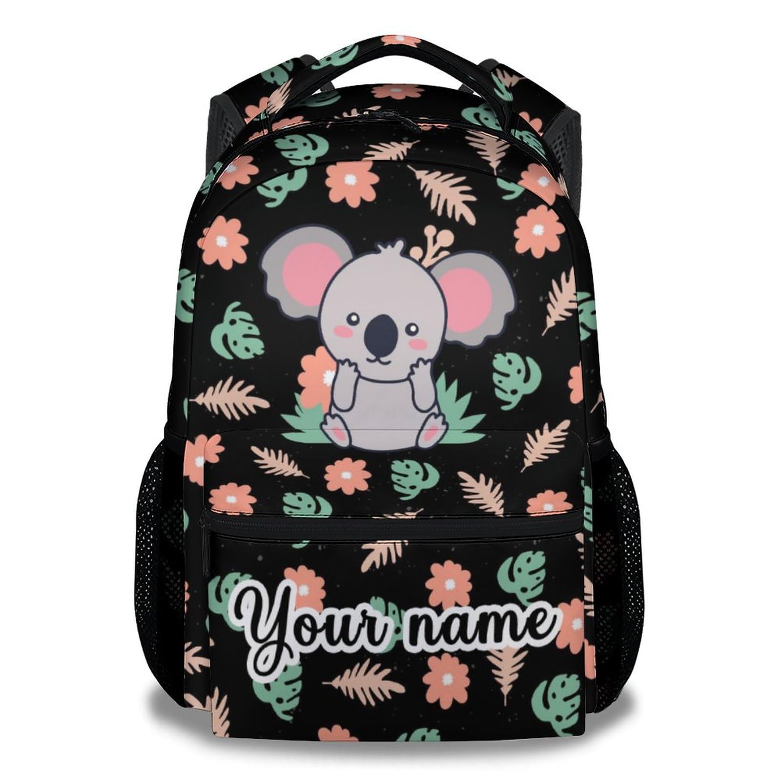 AIOMXZZ Personalized Koala Backpack Gifts with Text Name, 16 Inch Cute Koala Bookbag Durable, Lightweight, Large Capacity, Funny Animal Backpack for School Girls Kids Women