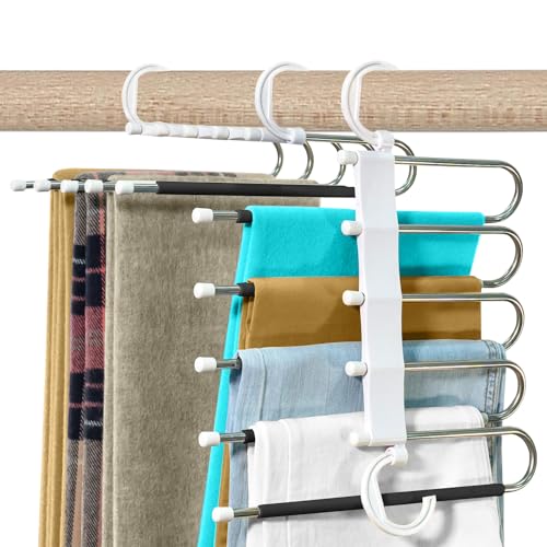 (3-Pack) Space-Saving Plastic Hangers, Clothes & Pants Hangers for Clothing Storage and Closet Organizer System, Jean Hanger and Pants Organizer for Kids,Hanger Organizer Perfect for Home or Office.