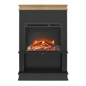 ameriwood home mateo electric fireplace with mantel & open shelf, black