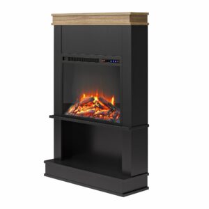 Ameriwood Home Mateo Electric Fireplace with Mantel & Open Shelf, Black