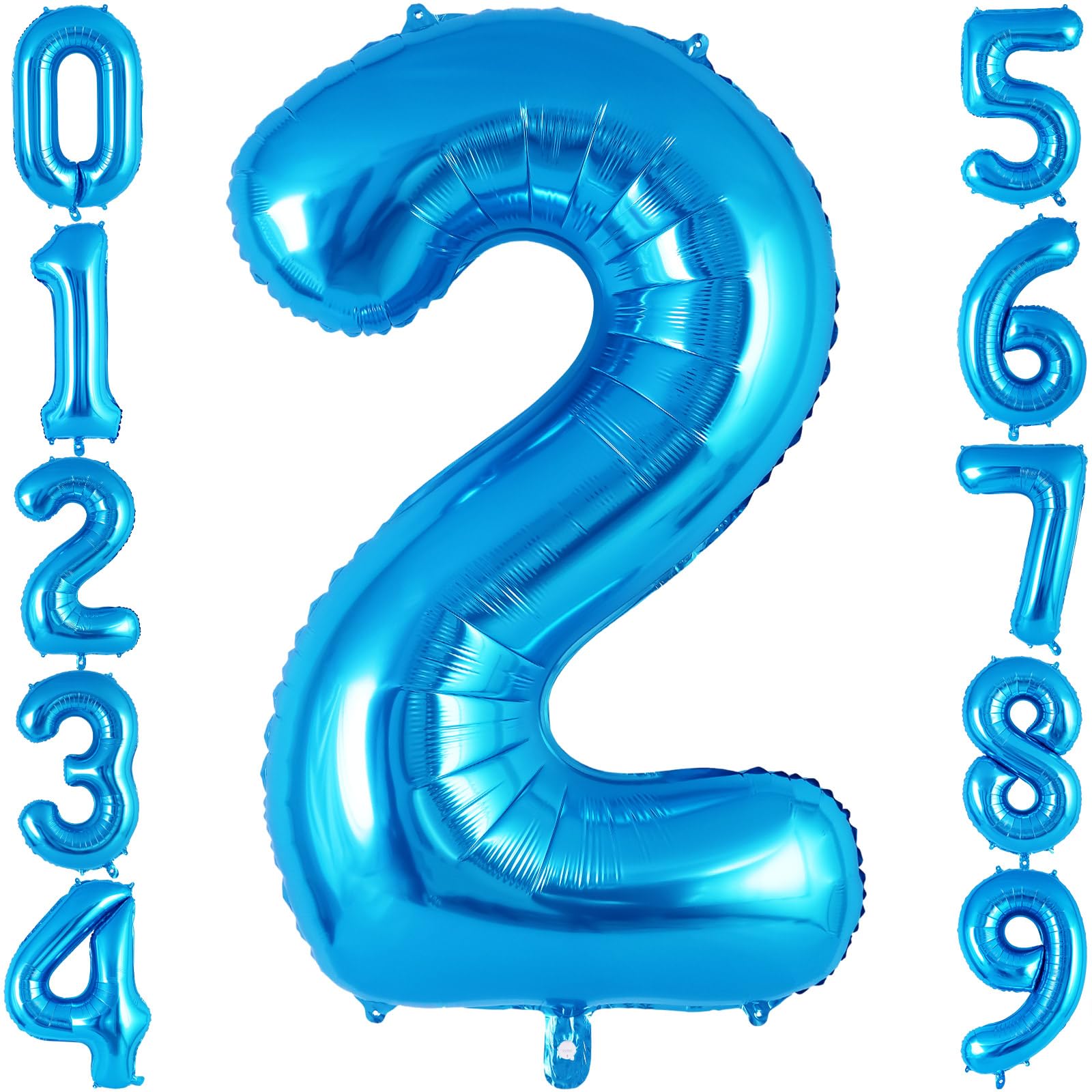 Blue Number 2 Balloon 40 Inch, Big Large Foil Helium Number Balloons, Jumbo Giant Mylar Number 2 Balloons for 2 Second Birthday Party Decorations Supplies Anniversary Celebration