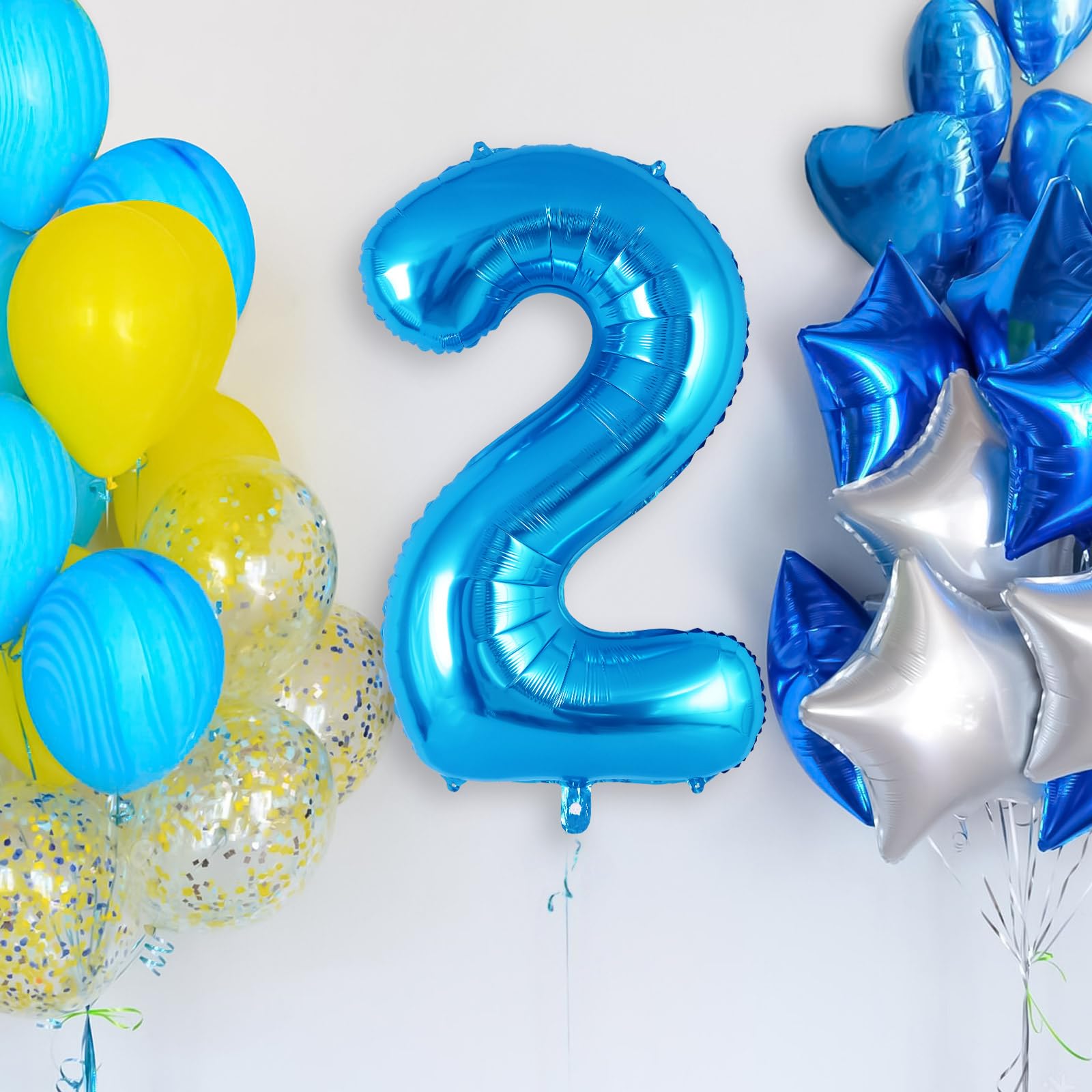 Blue Number 2 Balloon 40 Inch, Big Large Foil Helium Number Balloons, Jumbo Giant Mylar Number 2 Balloons for 2 Second Birthday Party Decorations Supplies Anniversary Celebration