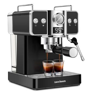 seedeem espresso machine,20 bar espresso maker with milk frother,stainless steel latte and cappuccino machine with 1.8l(60 fl oz) removable water tank