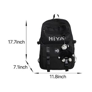 MININAI Preppy Backpack Y2K Aesthetic College Backpack Cool Trendy Japanese Harajuku Techwear Daypack Fit 15.6 Inch Laptop (Black,One Size)