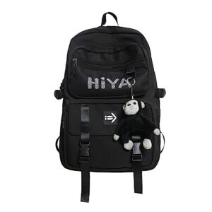 mininai preppy backpack y2k aesthetic college backpack cool trendy japanese harajuku techwear daypack fit 15.6 inch laptop (black,one size)