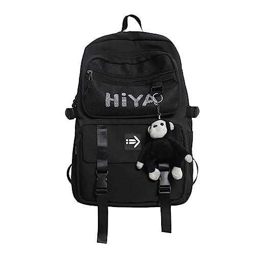 MININAI Preppy Backpack Y2K Aesthetic College Backpack Cool Trendy Japanese Harajuku Techwear Daypack Fit 15.6 Inch Laptop (Black,One Size)