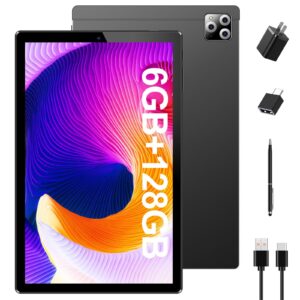 brillar 10 inch android tablet, 6 gbram+128gb rom 1tb expandable, 8-core processor, dual sim card slots, ips hd touchscreen and dual speakers, 13mp camera, 6000mah long battery life, black