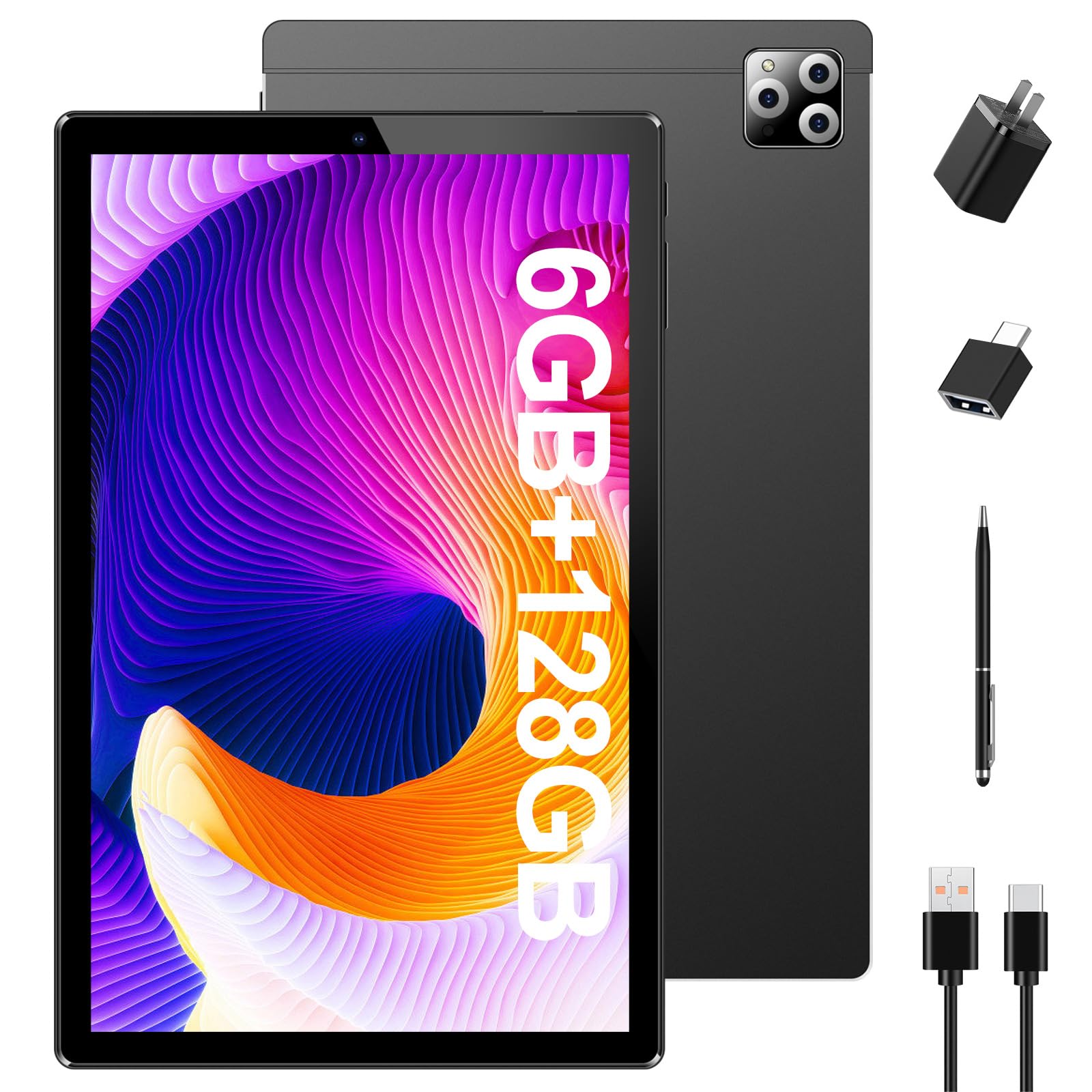 BRILLAR 10 inch Android Tablet, 6 GBRAM+128GB ROM 1TB Expandable, 8-core Processor, Dual SIM Card Slots, IPS HD Touchscreen and Dual Speakers, 13MP Camera, 6000mAH Long Battery Life, Black