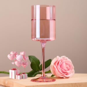 physkoa pink wine glasses set of 6 -【13oz, unfading color, hand-blown, non-lead crystal】 -pink birthday decorations, gifts for women wine lovers, mother's day gifts