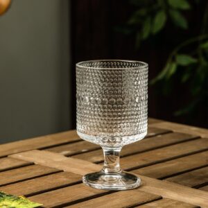 Hobnail Iced Beverage Goblets, Goblets Glasses set of 4, Vintage 8oz Glassware, Drinking Cup, Hobnail Goblet Glasses, Glass Cups for Wine, Soda, Juice in Dinner Parties, Bars, Restaurants (4PCS)