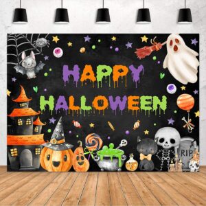 Avezano Happy Halloween Backdrop Spooky Ghost Party Banner for Kids Halloween Party Background Halloween Home Wall Decorations(7x5ft)