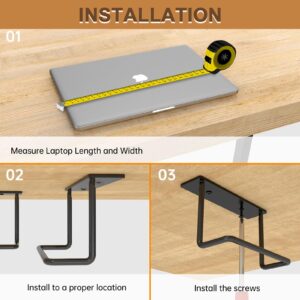 FOROIRON Under Desk Laptop Mount, Under Desk Shelf Bracket Compatible with Devices Maximum 2.7” Tall, Aluminum Under Desk Laptop Holder Tray,Durable Under Desk Shelf for Laptop/Keyboard Storage