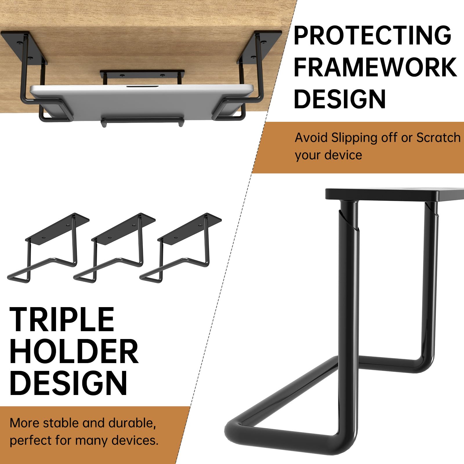 FOROIRON Under Desk Laptop Mount, Under Desk Shelf Bracket Compatible with Devices Maximum 2.7” Tall, Aluminum Under Desk Laptop Holder Tray,Durable Under Desk Shelf for Laptop/Keyboard Storage