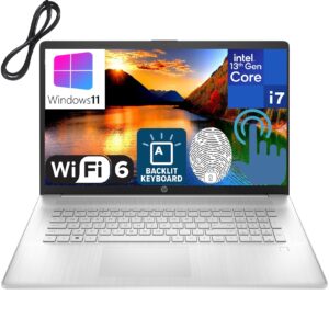 hp 17 17.3" touchscreen hd+ laptop computer, 13th gen intel 10-core i7-1355u up to 5.0ghz, 64gb ddr4 ram, 4tb ssd, wifi 6, backlit keyboard, fingerprint reader, windows 11, broage cable