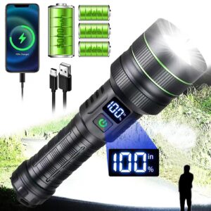 ahhzdzq super bright led rechargeable flashlight, 120,000 high lumens flashlights, xhm77.2 zoomable tactical flashlight with 5 modes, brightest waterproof flashlights for emergencies, camping, hiking