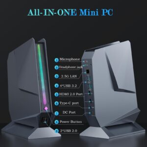 [Gaming PC] Mini PC Intel i9-12900H & GeForce RTX 3050Ti 8G GDDR6 14C/20T RGB Lights Mini Desktop Computer, 32GB RAM 1TB PCIE4.0 SSD, 2.5G LAN 2X HDMI Type-C WiFi 6E BT5.3, Windows 11 Pro