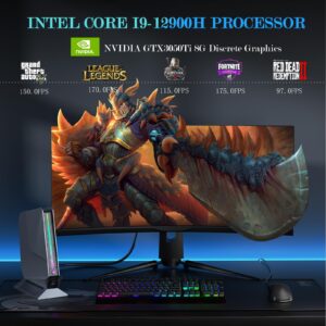 [Gaming PC] Mini PC Intel i9-12900H & GeForce RTX 3050Ti 8G GDDR6 14C/20T RGB Lights Mini Desktop Computer, 32GB RAM 1TB PCIE4.0 SSD, 2.5G LAN 2X HDMI Type-C WiFi 6E BT5.3, Windows 11 Pro