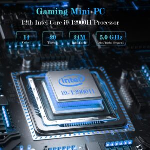 [Gaming PC] Mini PC Intel i9-12900H & GeForce RTX 3050Ti 8G GDDR6 14C/20T RGB Lights Mini Desktop Computer, 32GB RAM 1TB PCIE4.0 SSD, 2.5G LAN 2X HDMI Type-C WiFi 6E BT5.3, Windows 11 Pro