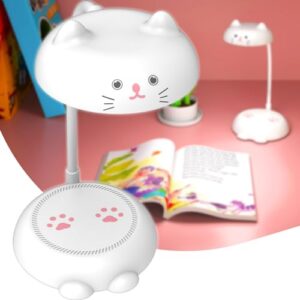cute small desk lamp for kids, eye-caring desk light led reading lamp, 3 color dimmable & 45min timer, battery powered cordless lamp rechargeable, flexible gooseneck battery operated table lamp, cat