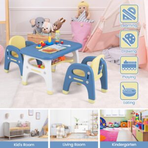 Costzon Kids Table and Chair Set w/Montessori Toys, Kids Activity Table w/Storage Shelf, Building Blocks, Cute Dinosaur Shape Chair, Easy to Clean, Preschool, Kindergarten (Table and 2 Chairs)