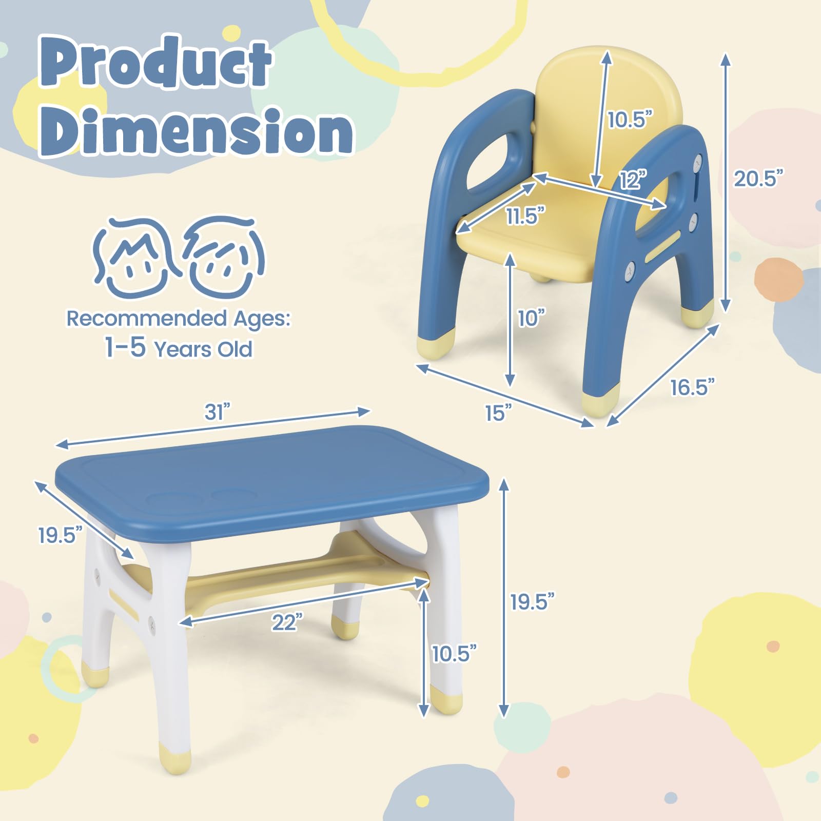 Costzon Kids Table and Chair Set w/Montessori Toys, Kids Activity Table w/Storage Shelf, Building Blocks, Cute Dinosaur Shape Chair, Easy to Clean, Preschool, Kindergarten (Table and 2 Chairs)