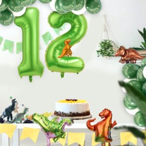 Dinosaur Balloon Set, 40 Inch Large Aluminum Foil Number Balloon with 4 Styles Cute Dinosaur Balloon Green Dinosaur Balloons for Birthday Party, Anniversary Theme Party Decoration (Number 2)