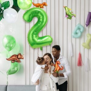 Dinosaur Balloon Set, 40 Inch Large Aluminum Foil Number Balloon with 4 Styles Cute Dinosaur Balloon Green Dinosaur Balloons for Birthday Party, Anniversary Theme Party Decoration (Number 2)