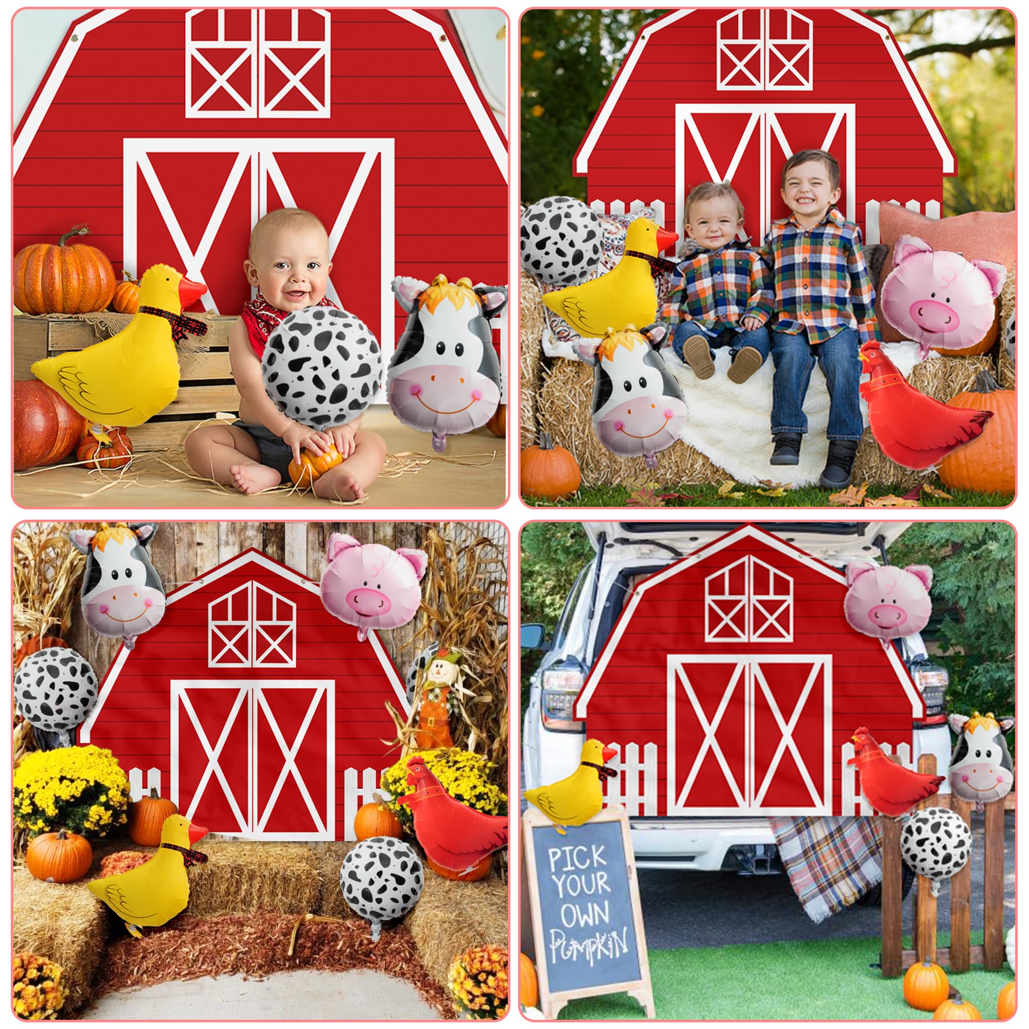 Haooryx 14pcs Farm Theme Trunk Or Treat Decoration Banner Balloon For Cars, Suvs, Red Farmhouse Car Trunk Banner Animal Ballon Halloween Trunk Or Treat Car Banner Balloon Arch Home Party Supply