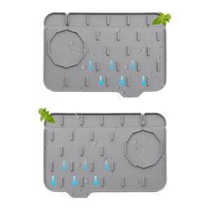 sink splash guard 8.3" mini kitchen faucet mat silicone handle drip catcher tray behind faucet kitchen guard gadgets for kitchen bathroom countertop drying and dish soap sponge placement (2 pcs grey)