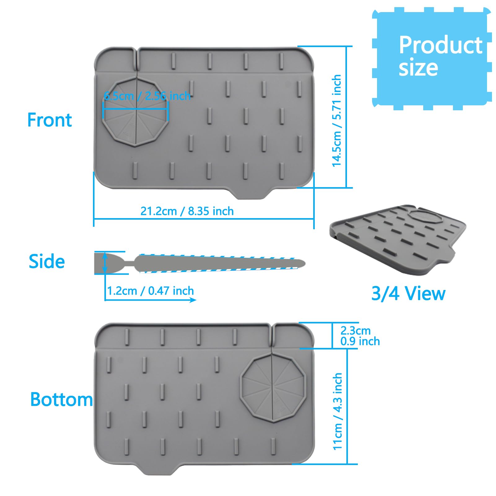 Sink Splash Guard 8.3" Mini kitchen Faucet Mat Silicone Handle Drip Catcher Tray Behind Faucet Kitchen Guard Gadgets for Kitchen Bathroom Countertop Drying and Dish Soap Sponge Placement (2 Pcs Grey)