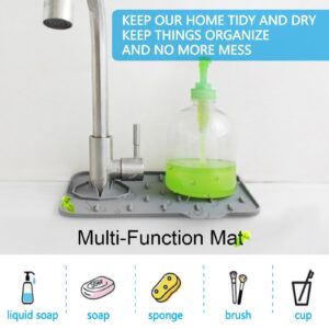 Sink Splash Guard 8.3" Mini kitchen Faucet Mat Silicone Handle Drip Catcher Tray Behind Faucet Kitchen Guard Gadgets for Kitchen Bathroom Countertop Drying and Dish Soap Sponge Placement (2 Pcs Grey)