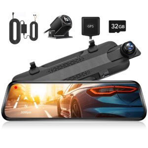 【G910 + TypeC Hardwire Kit】 WOLFBOX G910 Mirror Dash Cam with Pedestrian Detection & USB C Hardwire Kit