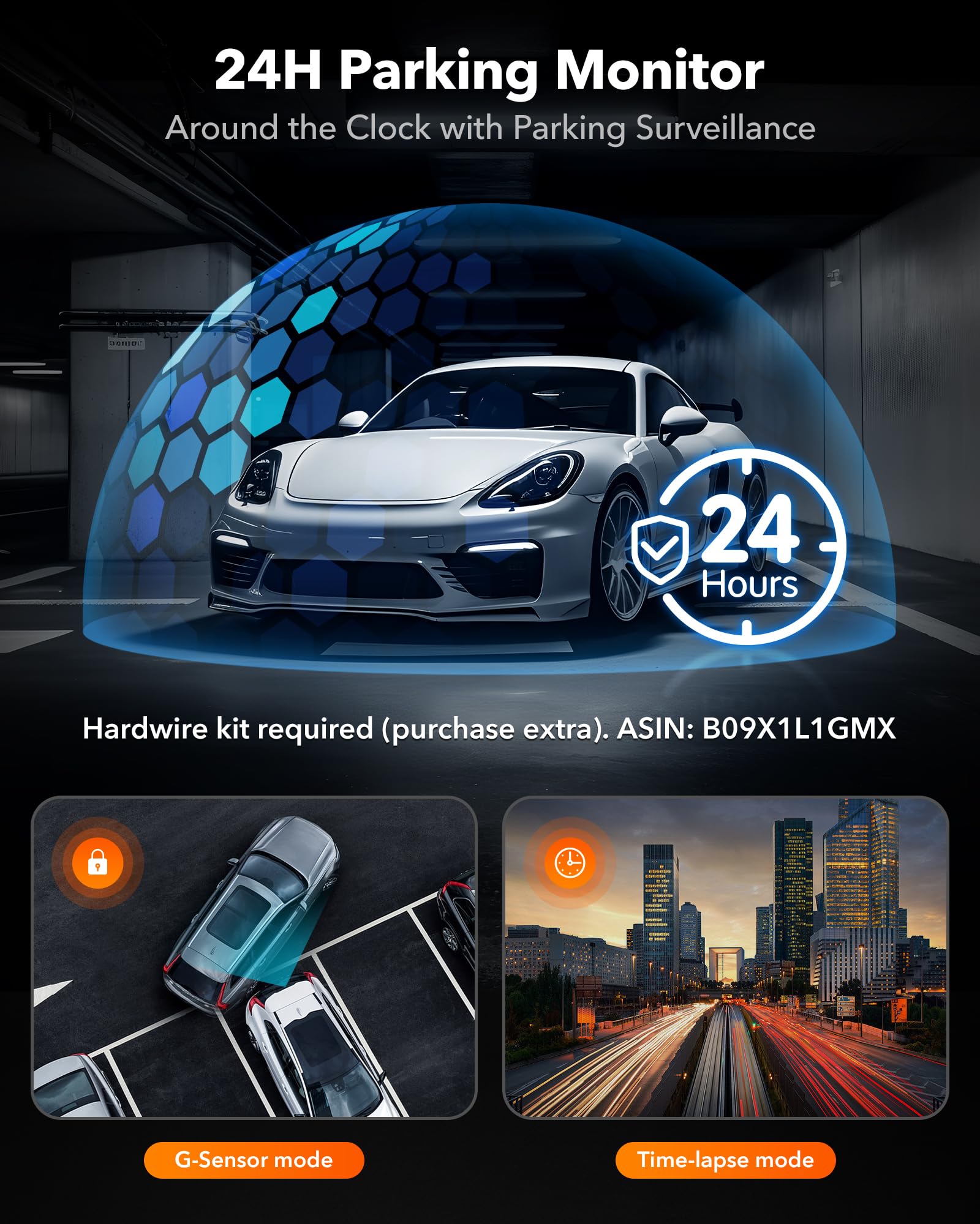 【G910 + TypeC Hardwire Kit】 WOLFBOX G910 Mirror Dash Cam with Pedestrian Detection & USB C Hardwire Kit