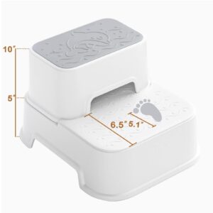 Two Step Stool for Kids, Anti-Slip Sturdy Toddler Two Step Stool for Bathroom, Kitchen and Toilet Potty Training (White)