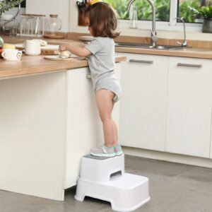 Two Step Stool for Kids, Anti-Slip Sturdy Toddler Two Step Stool for Bathroom, Kitchen and Toilet Potty Training (White)