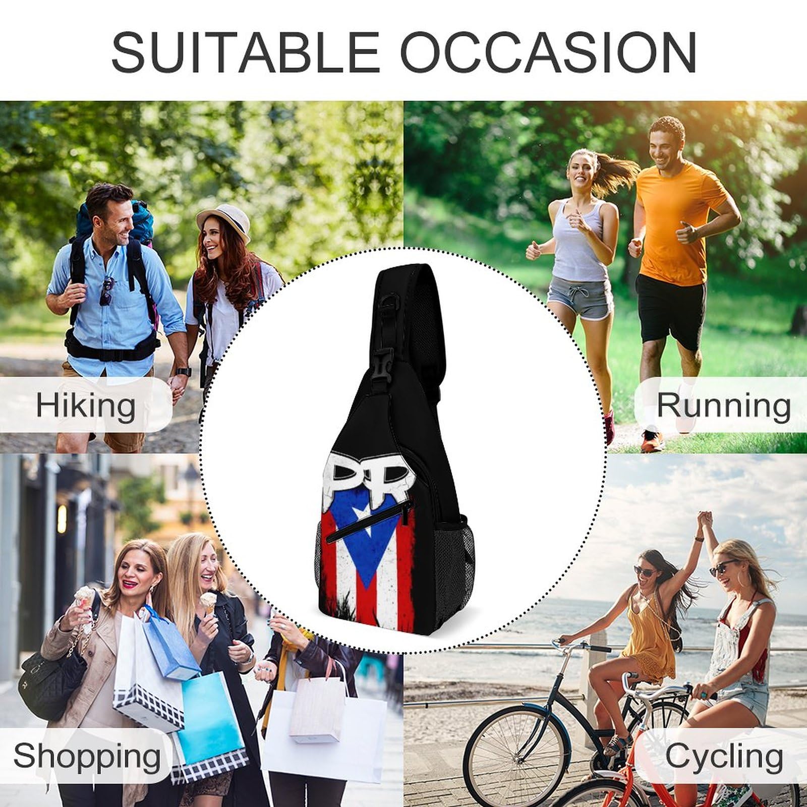 Sling Bag for Men - Puerto Rico Pr Flag Chest Bag Crossbody Backpack for Women Sports Travel Hiking Daypack