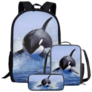 parprinty cute kids school backpacks & lunch boxes lightweight durable large capacity blue killer whale backpack set for boys girls adjustable straps breathable 17 inch bookbag with pencil case