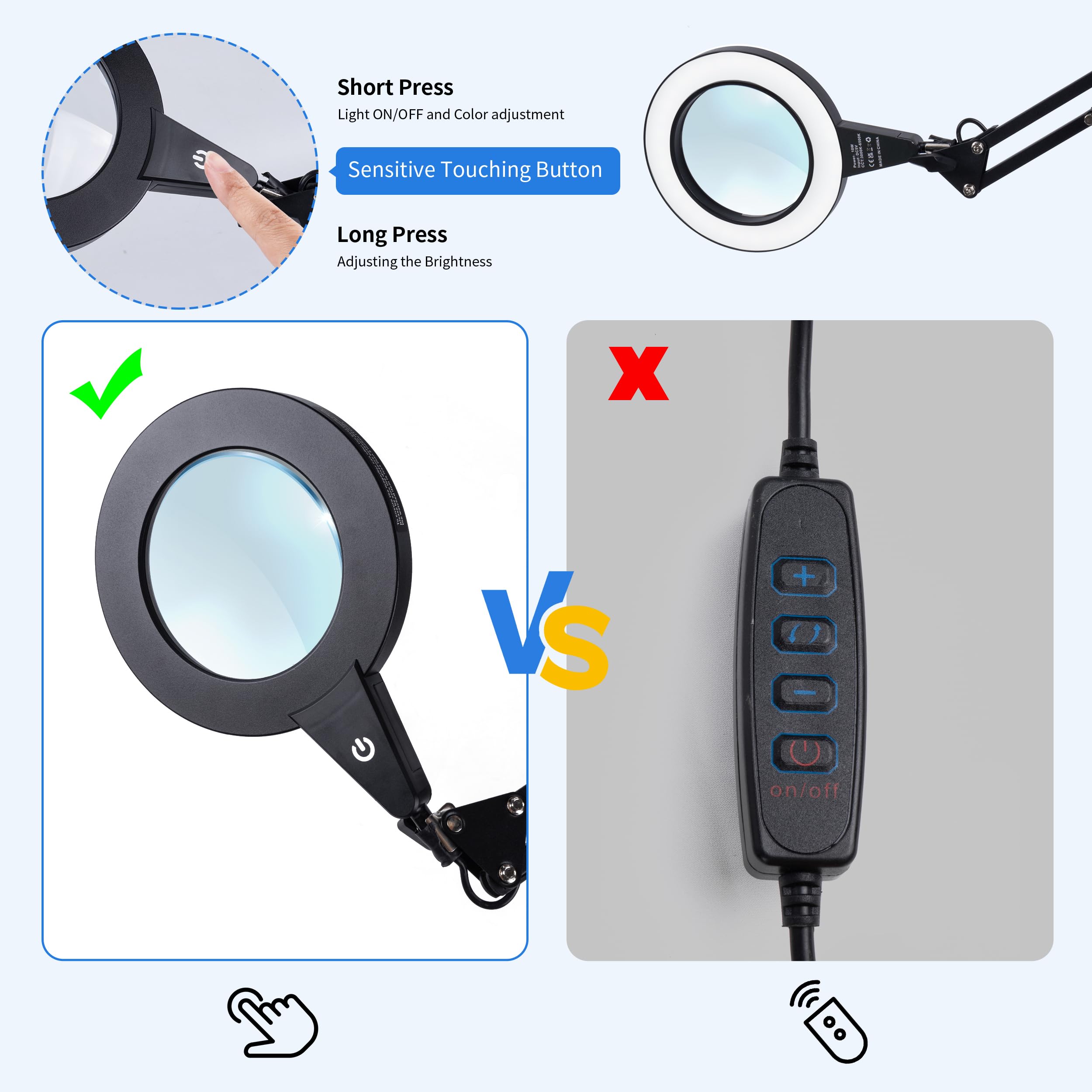 Magnifying Glass with Light and Stand,5X&10x Lighted Magnifying Glass,Led Magnifying Hobby Lamp,Magnifier with Light,Work Bench Light,Folding Soldering Magnifying Glass,Magnifying Glass for Reading