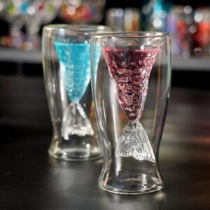 INTOWALK Creative glass Mermaid glass Spirit glass Double glass Red wine glass Bar night mixing glass Cocktail glass Set of 2 pieces (Transparent fish tail)