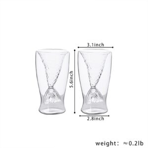 INTOWALK Creative glass Mermaid glass Spirit glass Double glass Red wine glass Bar night mixing glass Cocktail glass Set of 2 pieces (Transparent fish tail)