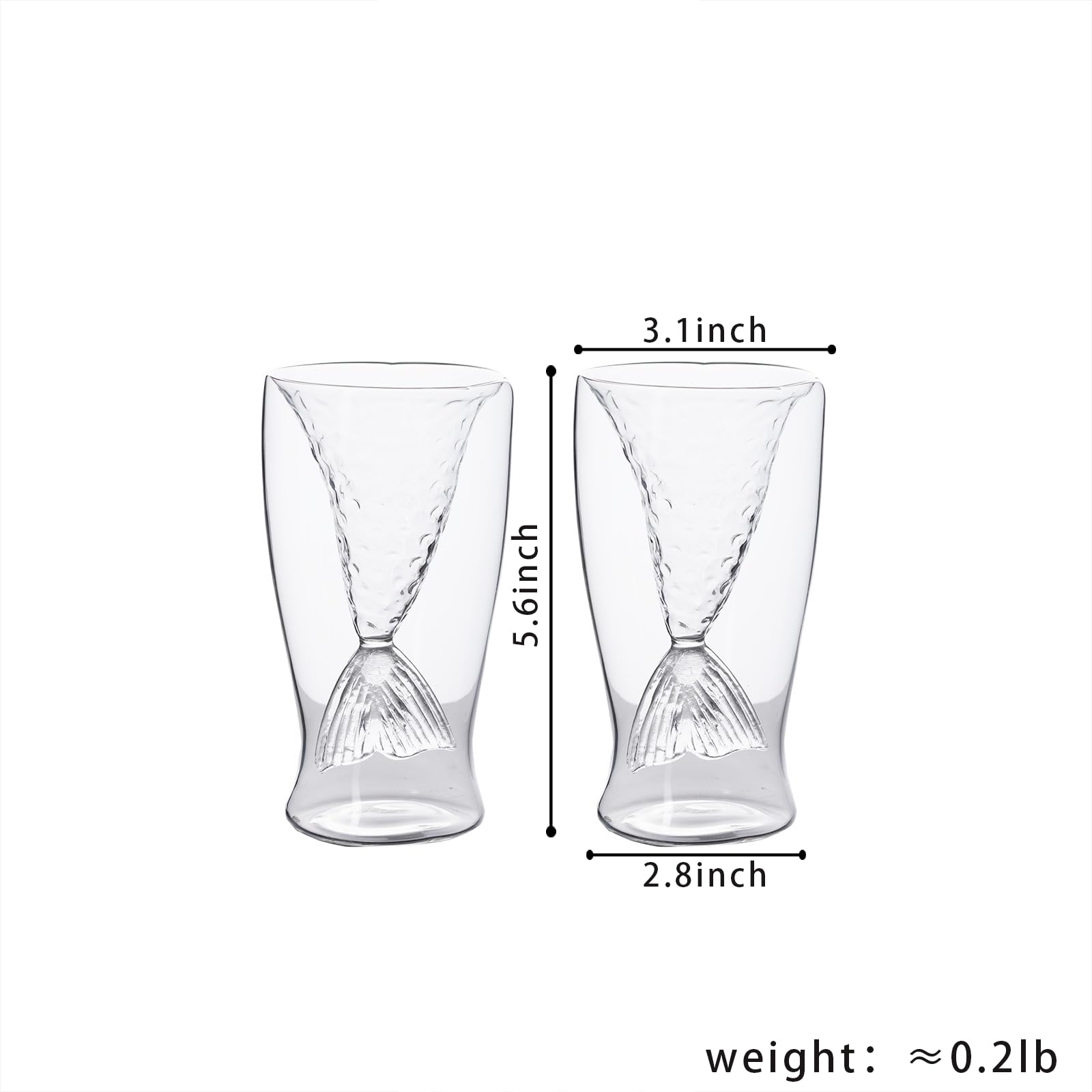 INTOWALK Creative glass Mermaid glass Spirit glass Double glass Red wine glass Bar night mixing glass Cocktail glass Set of 2 pieces (Transparent fish tail)