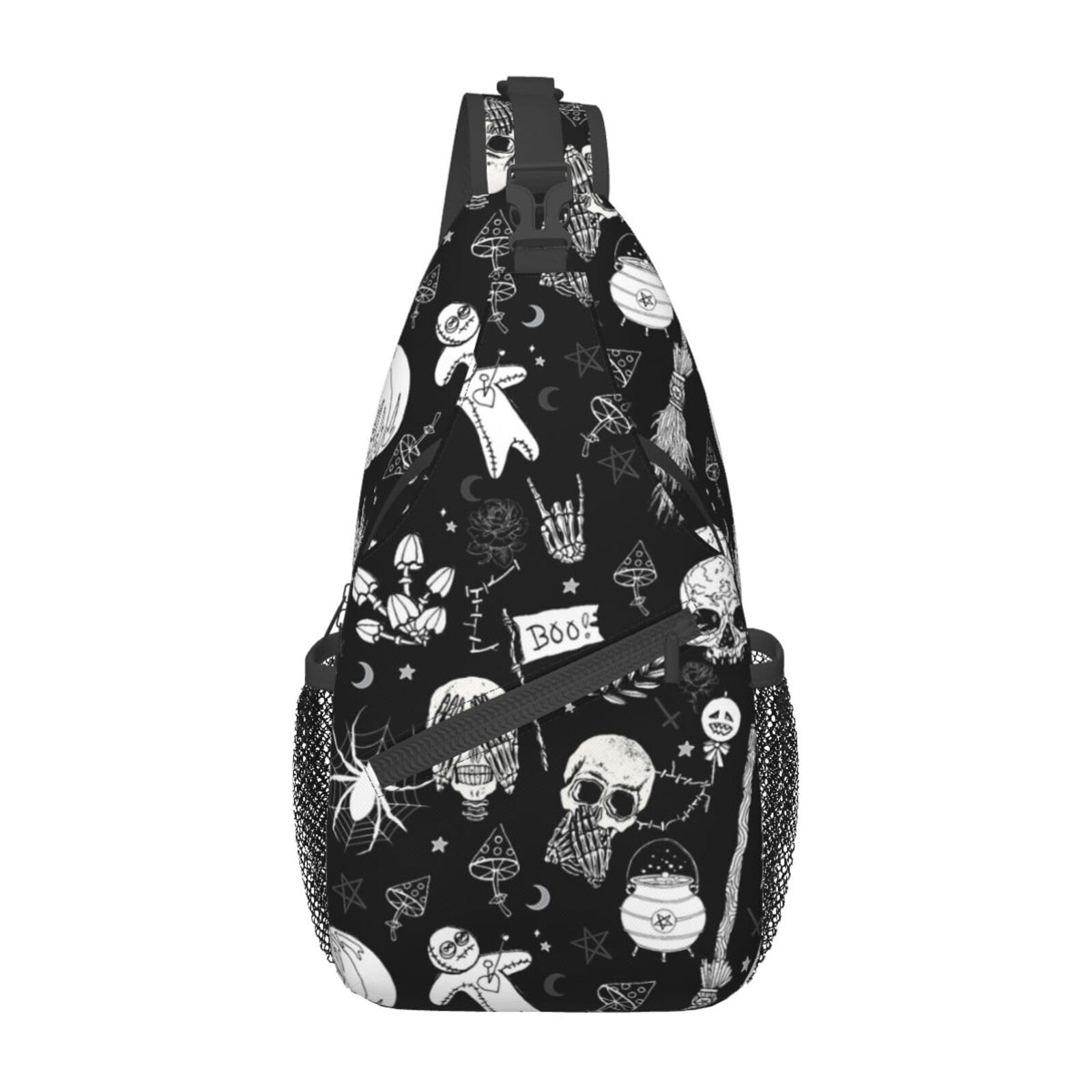 Luirioe Cool Skull Unisex Chest Bags Crossbody Sling Backpack Travel Hiking Daypack Crossbody Bag For Men