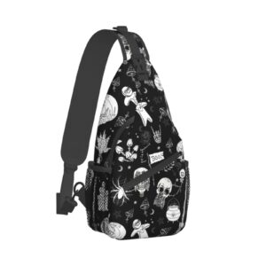 Luirioe Cool Skull Unisex Chest Bags Crossbody Sling Backpack Travel Hiking Daypack Crossbody Bag For Men