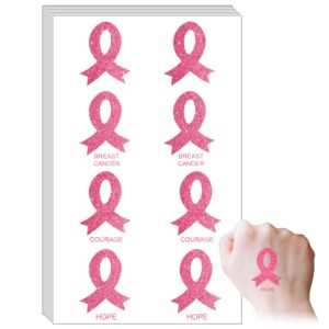 30 sheets/240 pcs breast cancer awareness tattoos stickers- pink ribbon temporary tattoos- waterproof breast cancer glitter fake tattoos for women girls fundraising event party face body tattoos