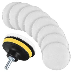 wool polishing buffing pads, 12 pcs 3 inch car polishing buffing wheel with hook and loop back for drill buffer attachment, car buffer polisher kit for car polishing, waxing, & compound cutting